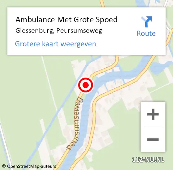 Locatie op kaart van de 112 melding: Ambulance Met Grote Spoed Naar Giessenburg, Peursumseweg op 5 juni 2020 18:07