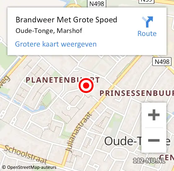 Locatie op kaart van de 112 melding: Brandweer Met Grote Spoed Naar Oude-Tonge, Marshof op 5 juni 2020 23:45