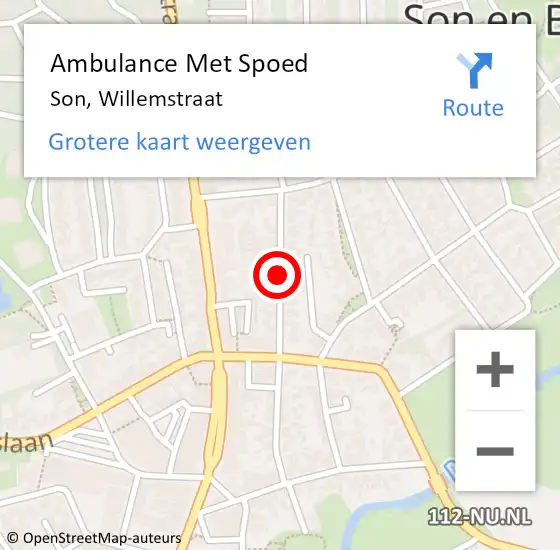 Locatie op kaart van de 112 melding: Ambulance Met Spoed Naar Son, Willemstraat op 6 juni 2020 01:17