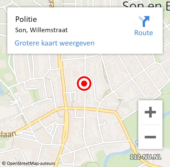 Locatie op kaart van de 112 melding: Politie Son, Willemstraat op 6 juni 2020 01:18