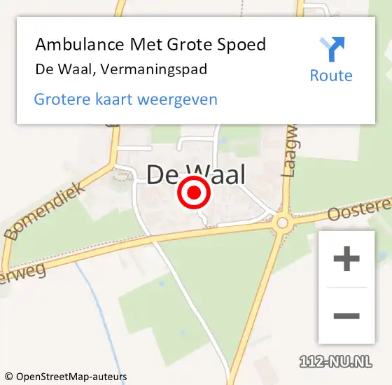 Locatie op kaart van de 112 melding: Ambulance Met Grote Spoed Naar De Waal, Vermaningspad op 6 juni 2020 04:42