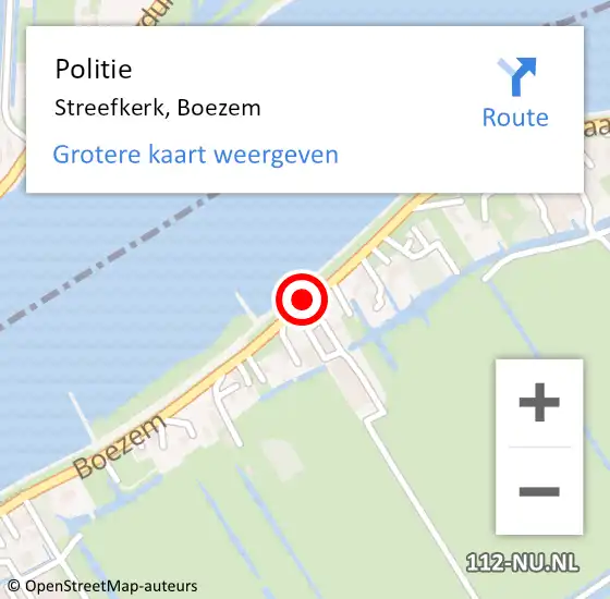 Locatie op kaart van de 112 melding: Politie Streefkerk, Boezem op 6 juni 2020 07:10