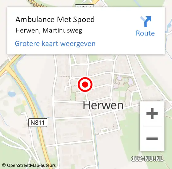 Locatie op kaart van de 112 melding: Ambulance Met Spoed Naar Herwen, Martinusweg op 6 juni 2020 07:18