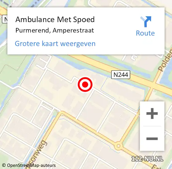 Locatie op kaart van de 112 melding: Ambulance Met Spoed Naar Purmerend, Amperestraat op 6 juni 2020 09:27