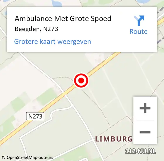 Locatie op kaart van de 112 melding: Ambulance Met Grote Spoed Naar Beegden, N273 op 6 juni 2020 09:51