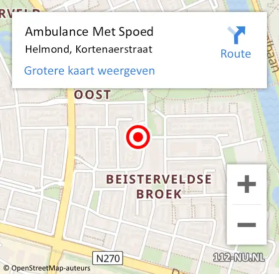 Locatie op kaart van de 112 melding: Ambulance Met Spoed Naar Helmond, Kortenaerstraat op 6 juni 2020 11:44