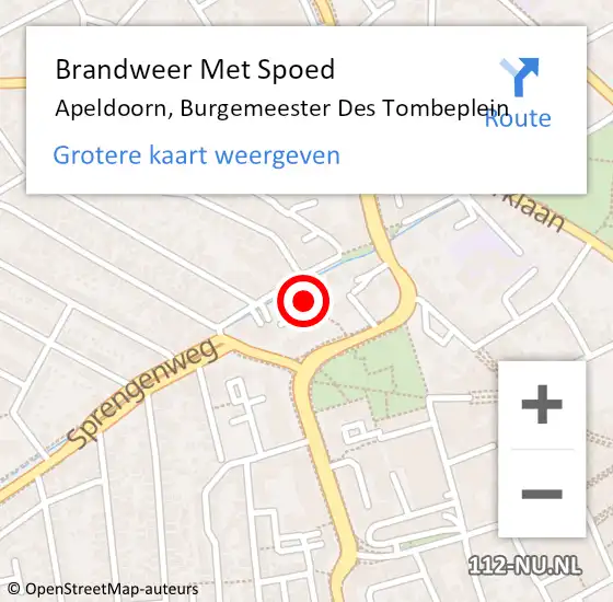 Locatie op kaart van de 112 melding: Brandweer Met Spoed Naar Apeldoorn, Burgemeester Des Tombeplein op 6 juni 2020 12:27