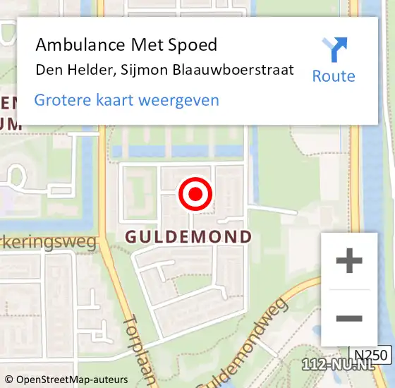 Locatie op kaart van de 112 melding: Ambulance Met Spoed Naar Den Helder, Sijmon Blaauwboerstraat op 6 juni 2020 13:04