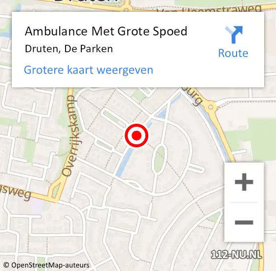 Locatie op kaart van de 112 melding: Ambulance Met Grote Spoed Naar Druten, De Parken op 6 juni 2020 13:48