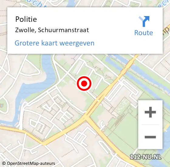 Locatie op kaart van de 112 melding: Politie Zwolle, Schuurmanstraat op 6 juni 2020 14:41