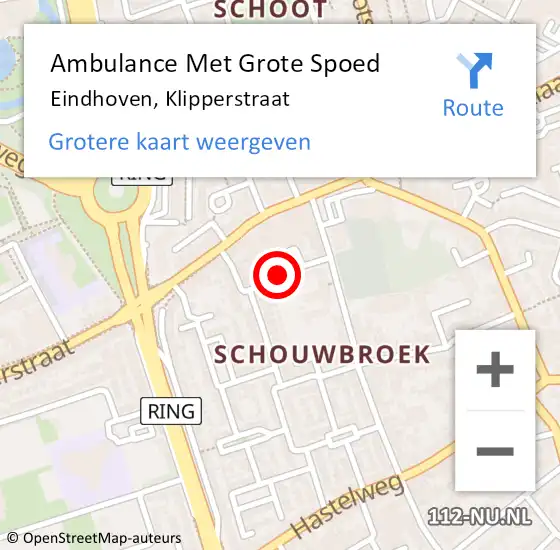 Locatie op kaart van de 112 melding: Ambulance Met Grote Spoed Naar Eindhoven, Klipperstraat op 6 juni 2020 16:59