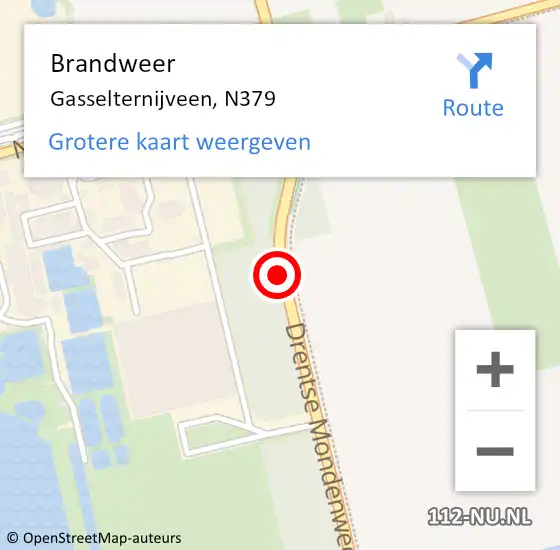 Locatie op kaart van de 112 melding: Brandweer Gasselternijveen, N379 op 6 juni 2020 19:07
