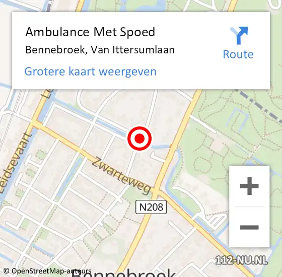 Locatie op kaart van de 112 melding: Ambulance Met Spoed Naar Bennebroek, Van Ittersumlaan op 6 juni 2020 19:58