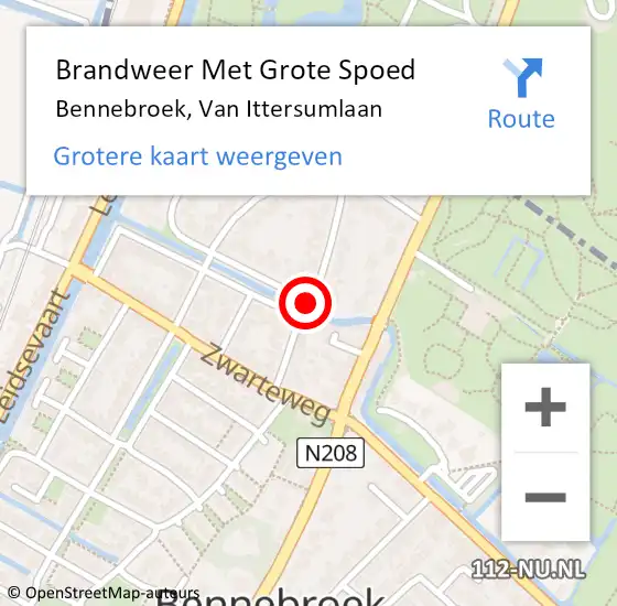 Locatie op kaart van de 112 melding: Brandweer Met Grote Spoed Naar Bennebroek, Van Ittersumlaan op 6 juni 2020 20:14