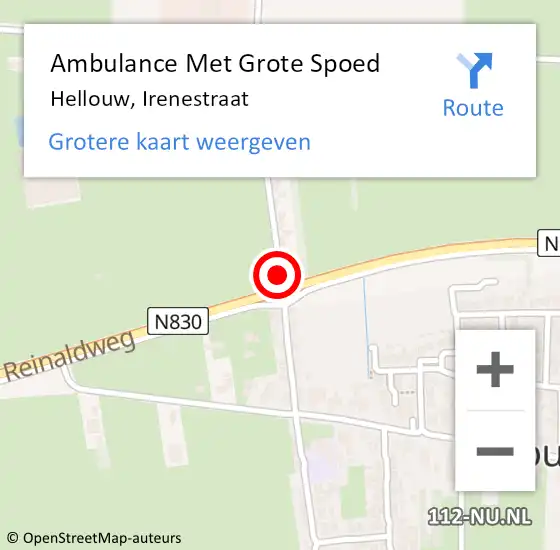 Locatie op kaart van de 112 melding: Ambulance Met Grote Spoed Naar Hellouw, Irenestraat op 6 juni 2020 20:41