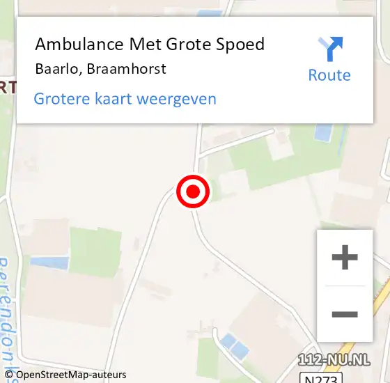 Locatie op kaart van de 112 melding: Ambulance Met Grote Spoed Naar Baarlo, Braamhorst op 6 juni 2020 21:08