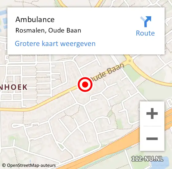 Locatie op kaart van de 112 melding: Ambulance Rosmalen, Oude Baan op 7 juni 2020 00:51