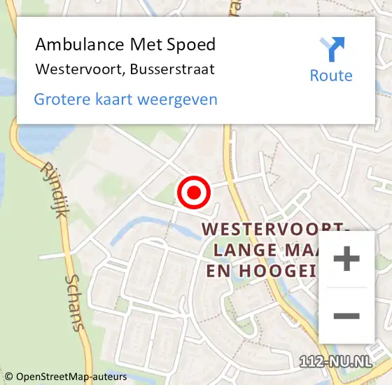 Locatie op kaart van de 112 melding: Ambulance Met Spoed Naar Westervoort, Busserstraat op 8 mei 2014 21:45