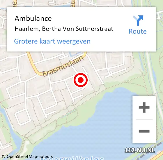 Locatie op kaart van de 112 melding: Ambulance Haarlem, Bertha Von Suttnerstraat op 7 juni 2020 11:46