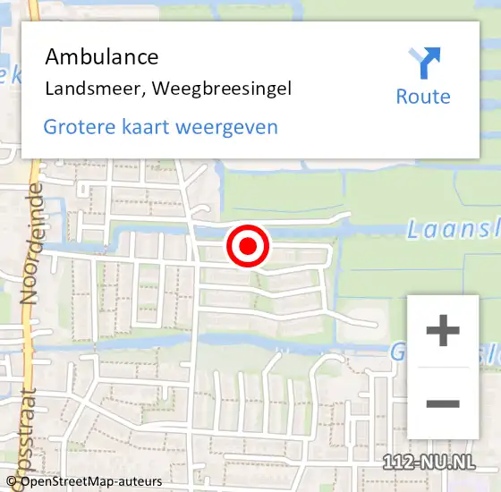 Locatie op kaart van de 112 melding: Ambulance Landsmeer, Weegbreesingel op 7 juni 2020 12:19