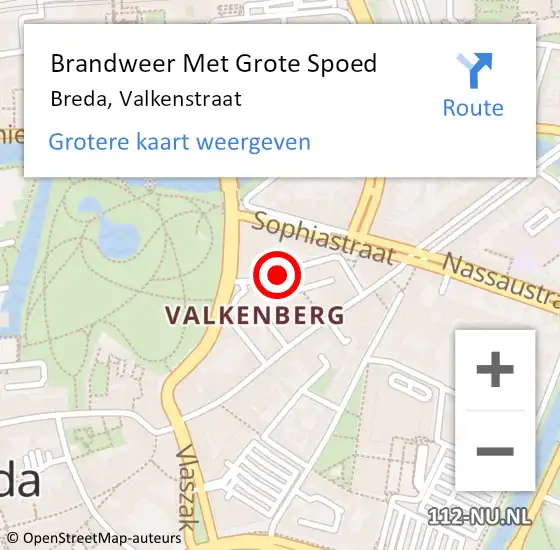 Locatie op kaart van de 112 melding: Brandweer Met Grote Spoed Naar Breda, Valkenstraat op 7 juni 2020 13:02