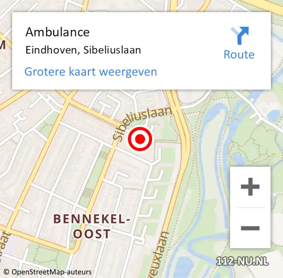 Locatie op kaart van de 112 melding: Ambulance Eindhoven, Sibeliuslaan op 7 juni 2020 13:33