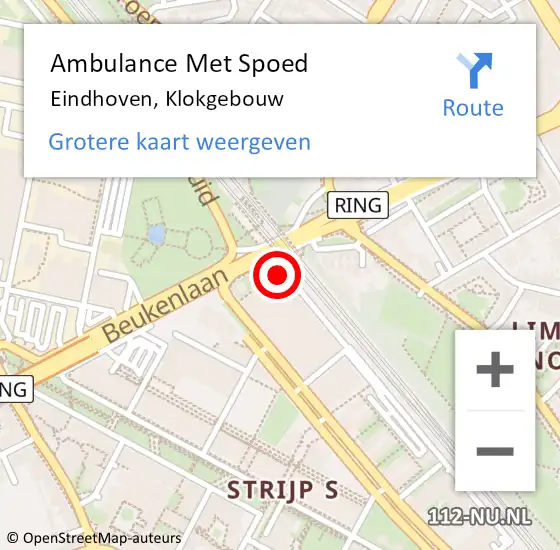 Locatie op kaart van de 112 melding: Ambulance Met Spoed Naar Eindhoven, Klokgebouw op 7 juni 2020 14:53