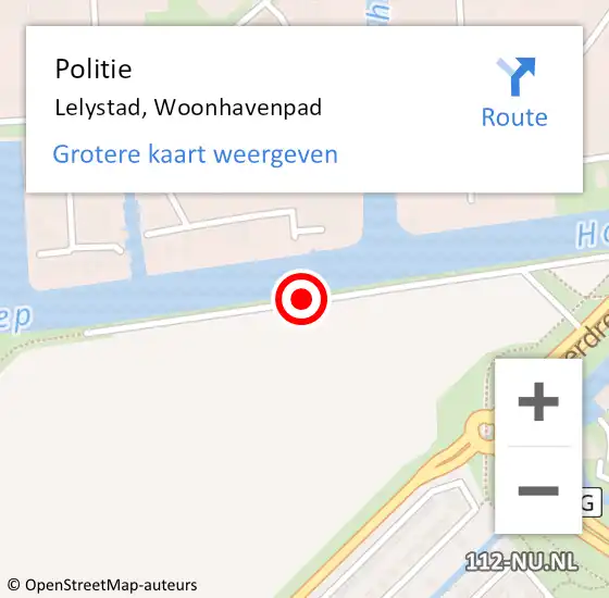 Locatie op kaart van de 112 melding: Politie Lelystad, Woonhavenpad op 7 juni 2020 18:05