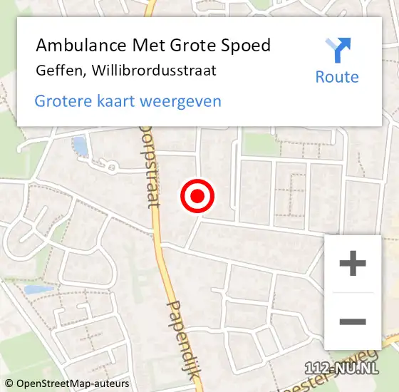 Locatie op kaart van de 112 melding: Ambulance Met Grote Spoed Naar Geffen, Willibrordusstraat op 7 juni 2020 22:58