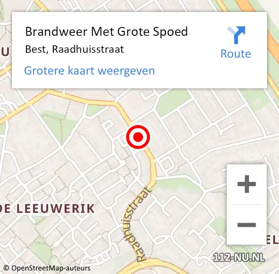 Locatie op kaart van de 112 melding: Brandweer Met Grote Spoed Naar Best, Raadhuisstraat op 8 juni 2020 00:39