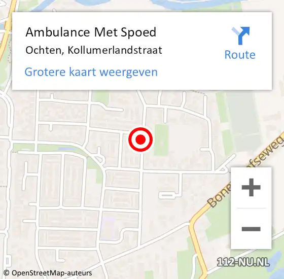 Locatie op kaart van de 112 melding: Ambulance Met Spoed Naar Ochten, Kollumerlandstraat op 8 juni 2020 01:05