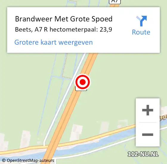 Locatie op kaart van de 112 melding: Brandweer Met Grote Spoed Naar Beets, A7 R hectometerpaal: 23,9 op 8 september 2013 03:22