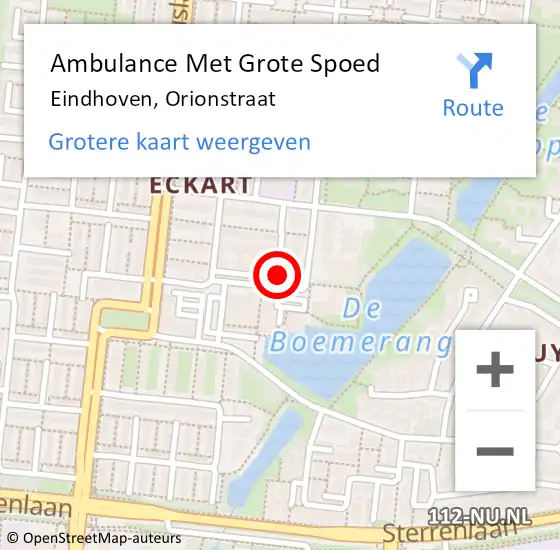 Locatie op kaart van de 112 melding: Ambulance Met Grote Spoed Naar Eindhoven, Orionstraat op 8 juni 2020 09:43