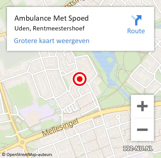 Locatie op kaart van de 112 melding: Ambulance Met Spoed Naar Uden, Rentmeestershoef op 8 juni 2020 12:26