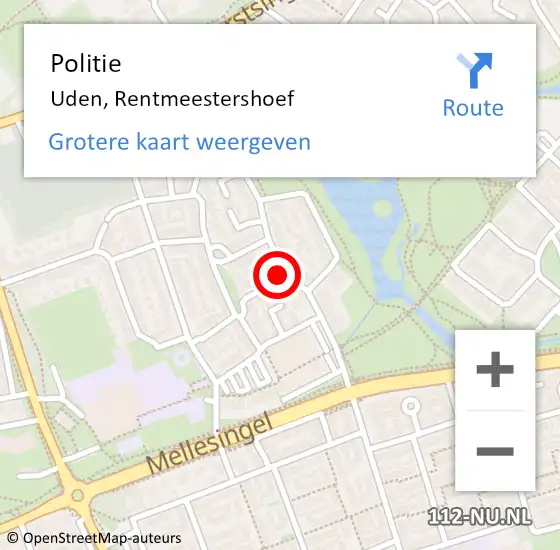 Locatie op kaart van de 112 melding: Politie Uden, Rentmeestershoef op 8 juni 2020 12:30