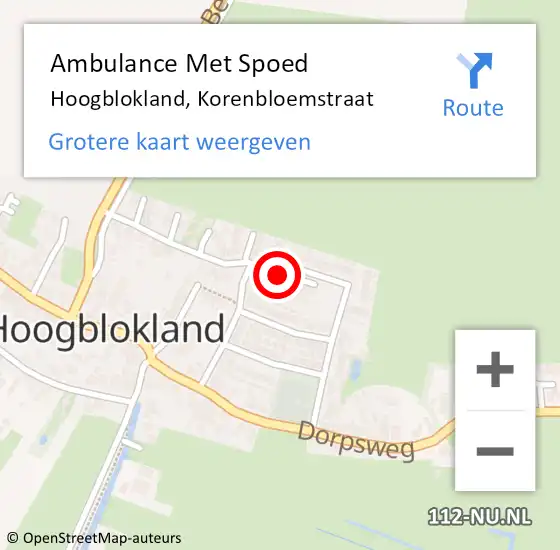 Locatie op kaart van de 112 melding: Ambulance Met Spoed Naar Hoogblokland, Korenbloemstraat op 8 juni 2020 14:00