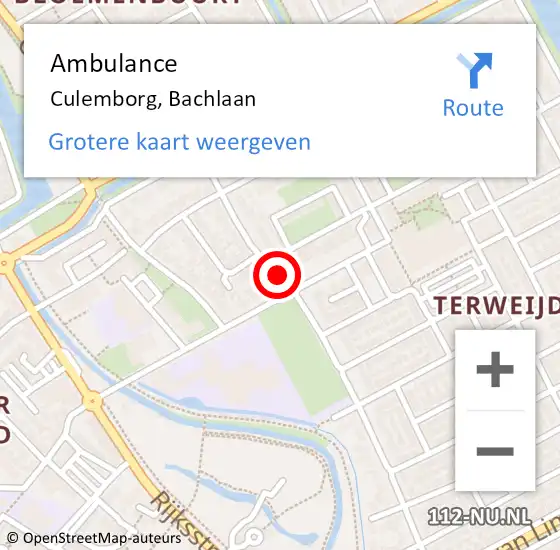 Locatie op kaart van de 112 melding: Ambulance Culemborg, Bachlaan op 8 juni 2020 15:09