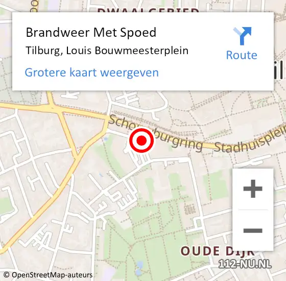 Locatie op kaart van de 112 melding: Brandweer Met Spoed Naar Tilburg, Louis Bouwmeesterplein op 8 juni 2020 17:10