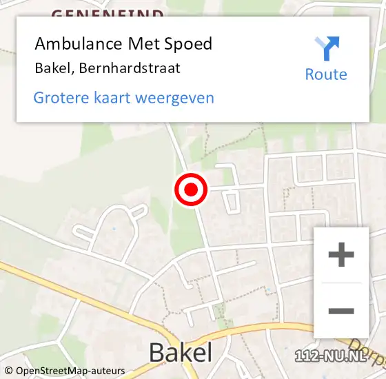 Locatie op kaart van de 112 melding: Ambulance Met Spoed Naar Bakel, Bernhardstraat op 8 juni 2020 18:02