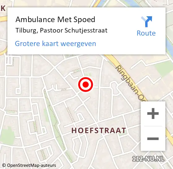 Locatie op kaart van de 112 melding: Ambulance Met Spoed Naar Tilburg, Pastoor Schutjesstraat op 9 mei 2014 03:13