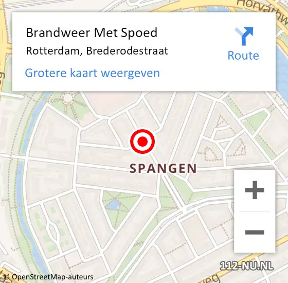 Locatie op kaart van de 112 melding: Brandweer Met Spoed Naar Rotterdam, Brederodestraat op 8 juni 2020 22:07
