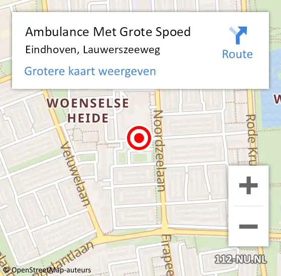 Locatie op kaart van de 112 melding: Ambulance Met Grote Spoed Naar Eindhoven, Lauwerszeeweg op 8 juni 2020 22:57