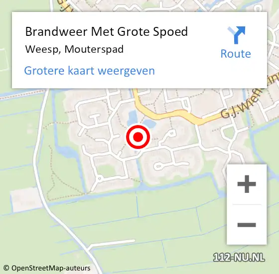 Locatie op kaart van de 112 melding: Brandweer Met Grote Spoed Naar Weesp, Mouterspad op 9 juni 2020 08:42