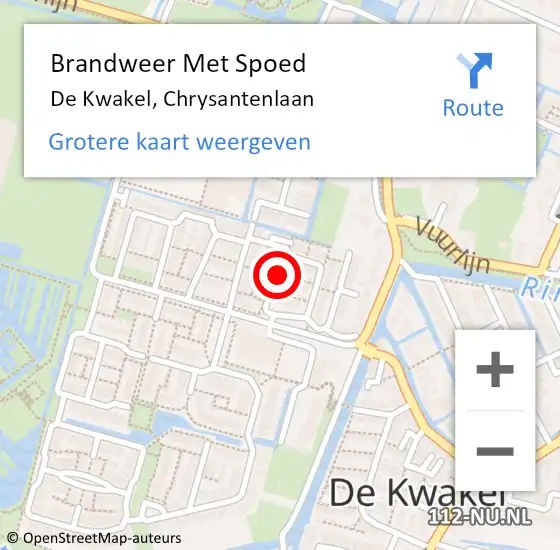 Locatie op kaart van de 112 melding: Brandweer Met Spoed Naar De Kwakel, Chrysantenlaan op 9 juni 2020 12:32