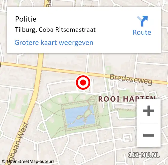 Locatie op kaart van de 112 melding: Politie Tilburg, Coba Ritsemastraat op 9 juni 2020 13:44
