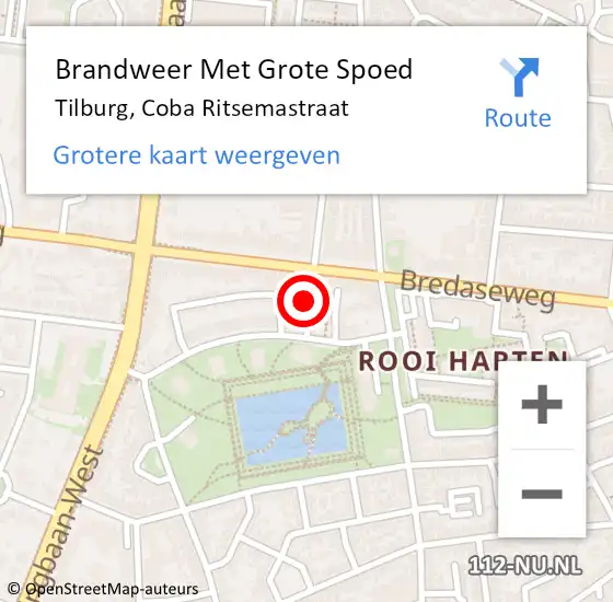 Locatie op kaart van de 112 melding: Brandweer Met Grote Spoed Naar Tilburg, Coba Ritsemastraat op 9 juni 2020 13:44