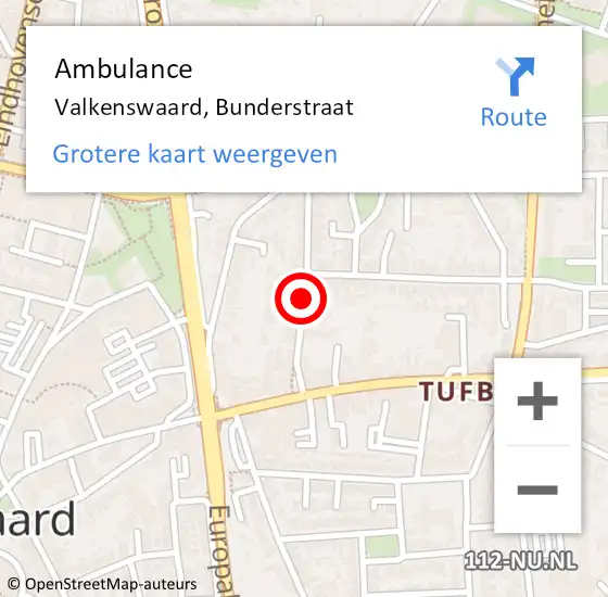 Locatie op kaart van de 112 melding: Ambulance Valkenswaard, Bunderstraat op 9 juni 2020 14:56