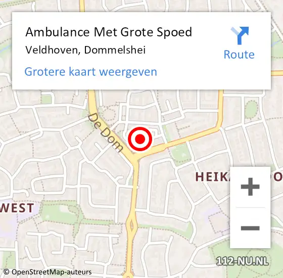 Locatie op kaart van de 112 melding: Ambulance Met Grote Spoed Naar Veldhoven, Dommelshei op 9 juni 2020 15:00