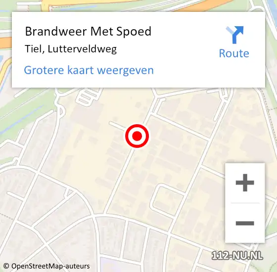 Locatie op kaart van de 112 melding: Brandweer Met Spoed Naar Tiel, Lutterveldweg op 9 juni 2020 15:00