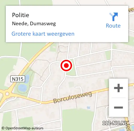 Locatie op kaart van de 112 melding: Politie Neede, Dumasweg op 9 juni 2020 15:19